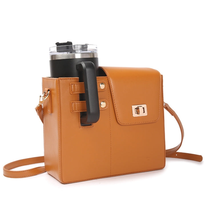 FrostSip leather cup carry bag in brown