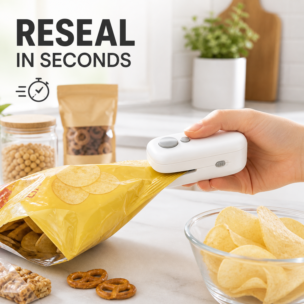 Mini Portable Snack Bag Sealer, Compact Handheld Heat Sealer for Chips & Food Storage - White